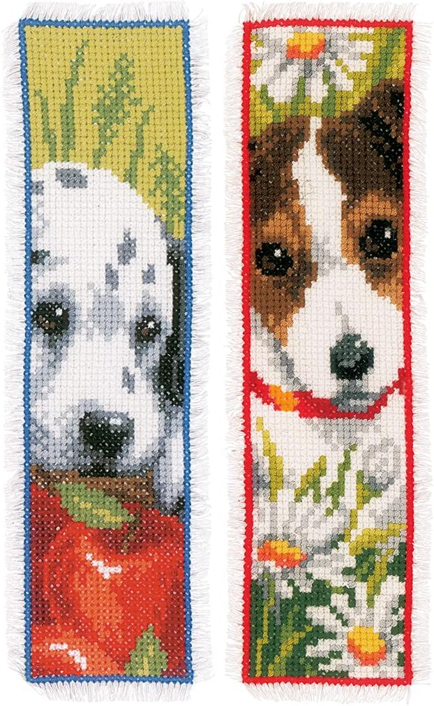 Vervaco Counted Cross Stitch Bookmark Kit 2.4"X8" 2/Pkg-Dogs (14 Count)