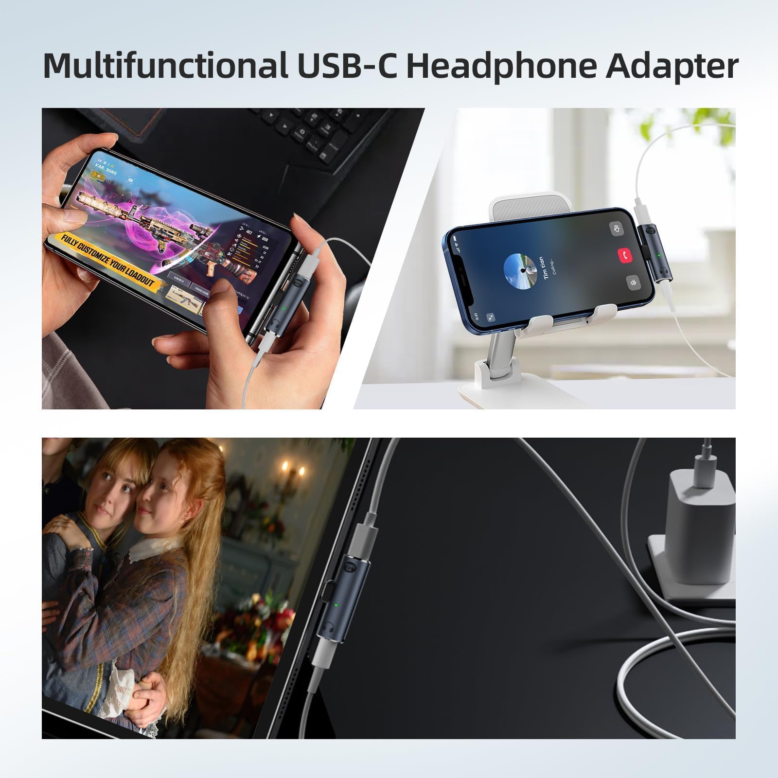 Adattatore per cuffie USB-C – 2 in 1 Ricarica Rapida da 100W e Adattatore Audio da 3.5mm per Telefoni e Dispositivi di Tipo C