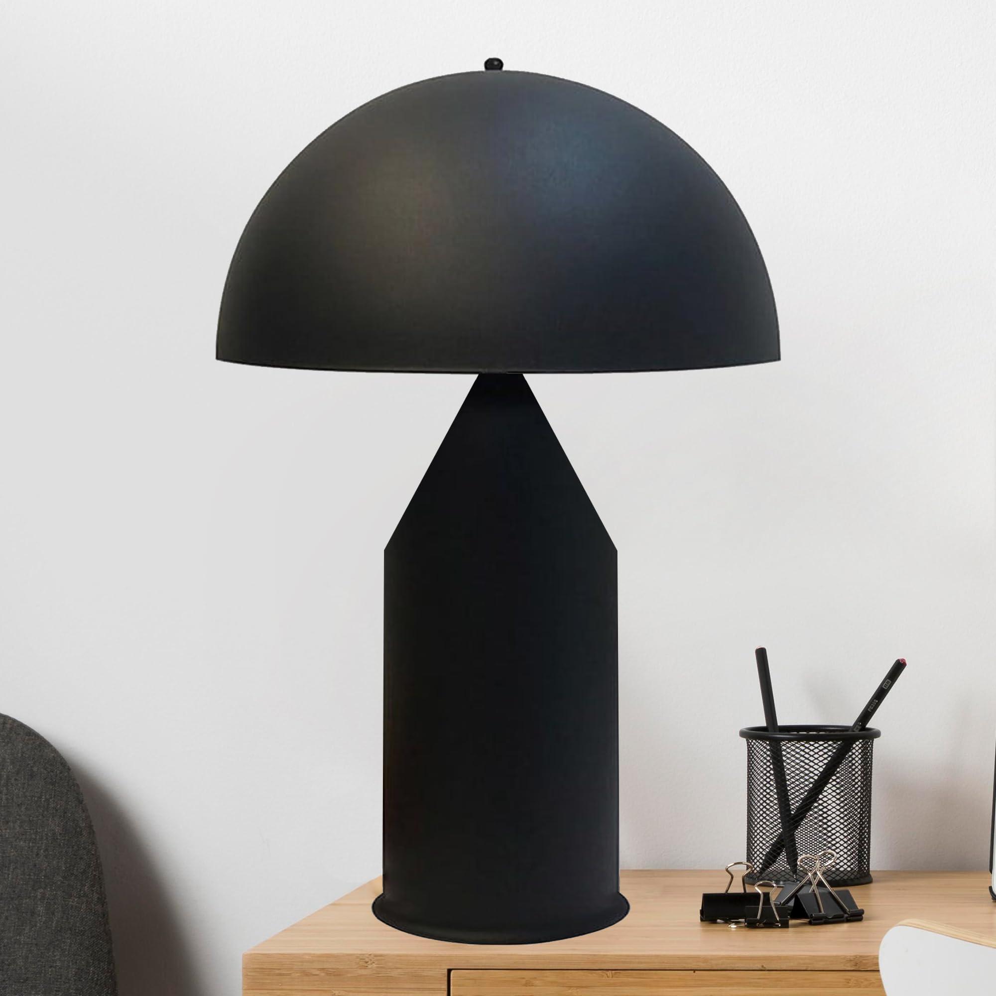 bamyum Lipeo Table Lamp with Cable, Mushroom Lamp E27 Modern Desk Lamp, Metal Bedside Lamps for Bedroom Living Room Office Study Room Library Reading Lamp, Nightstand Lamp, Mushroom for Home, Black — image 1