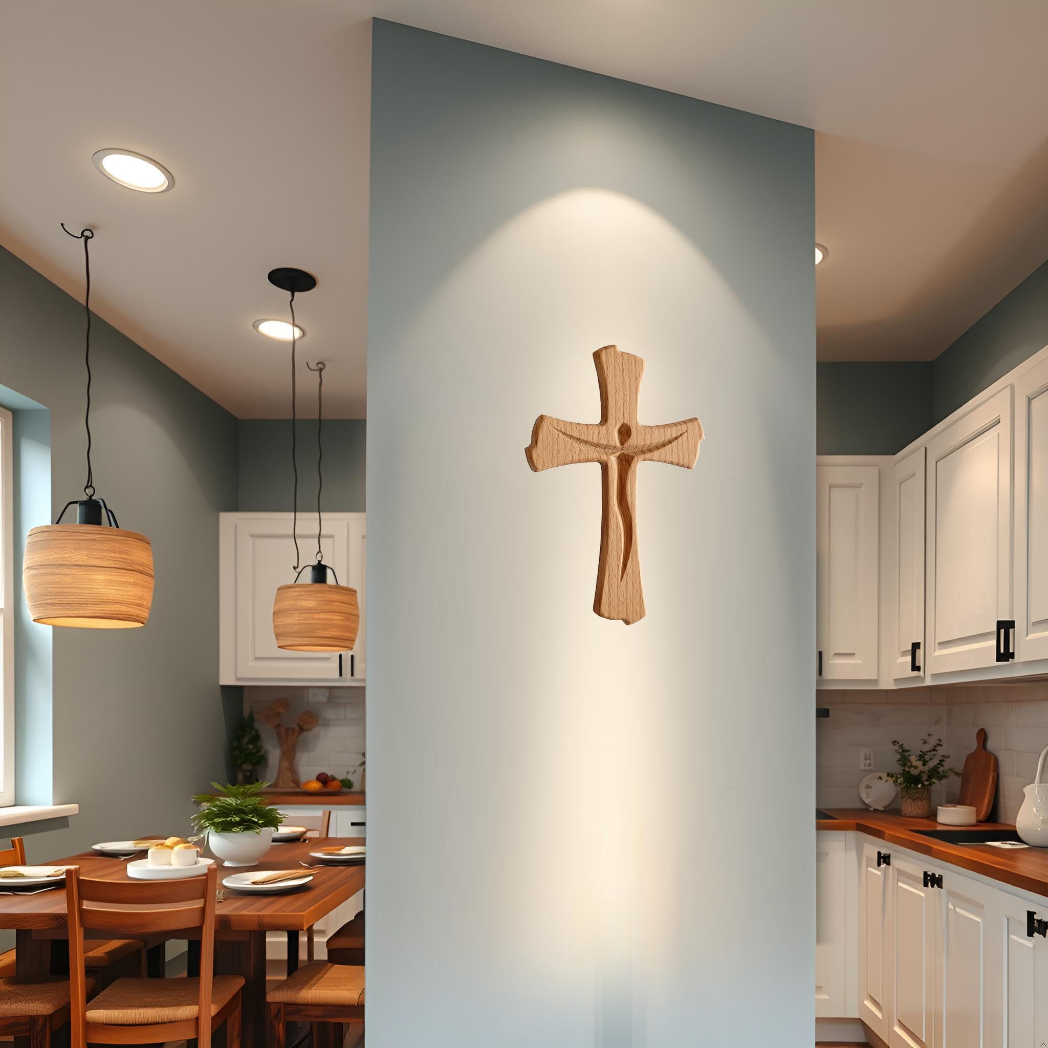 Kaltner Präsente Geschenkidee - Wandkreuz Echtholz Buche Holz Kreuz Kruzifix für die Wand modern (Höhe 35 cm)