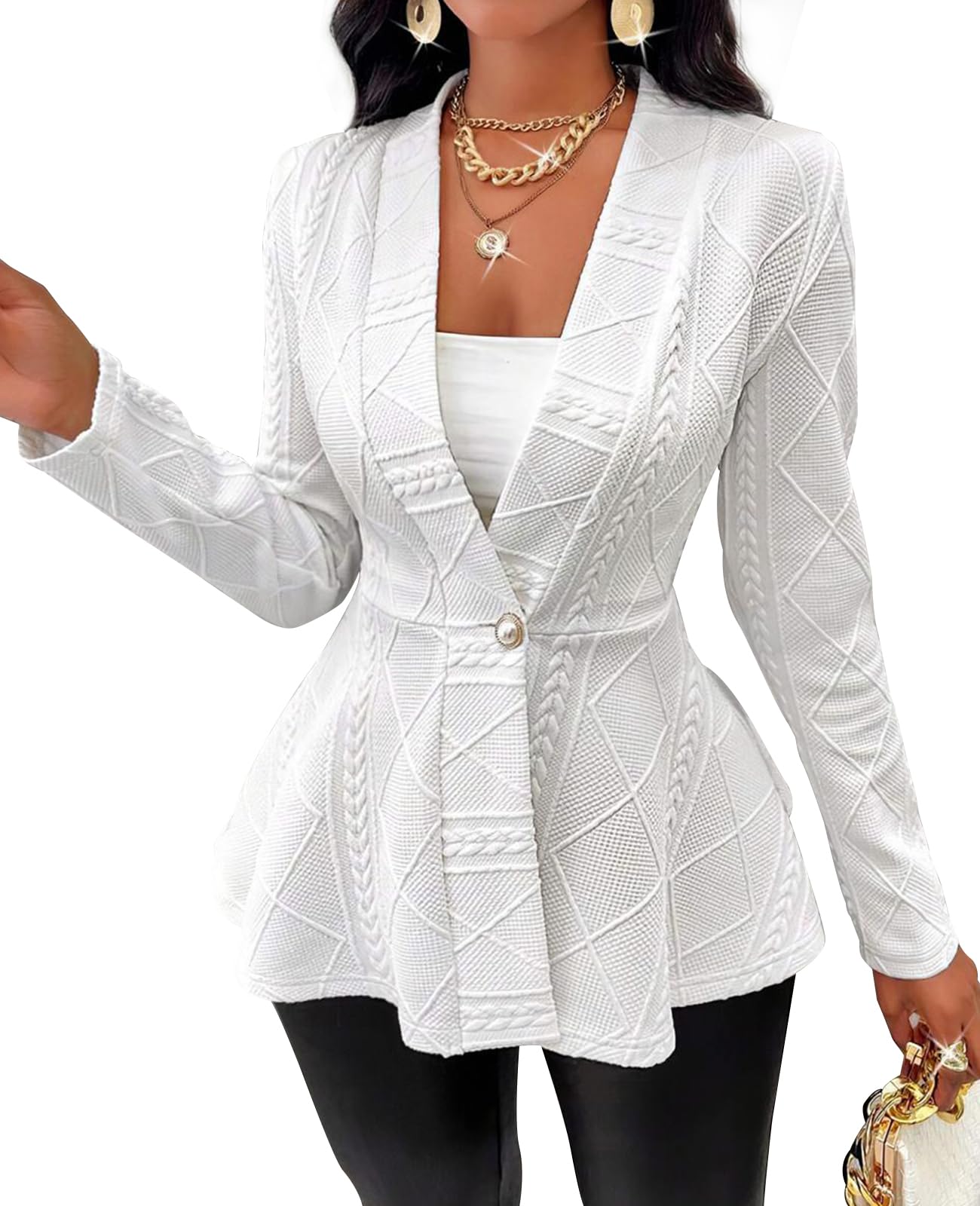 MINTLIMIT Blazers for Women Long Sleeve Button Down Textured Cardigan Business Casual Peplum Blazers Suit Jackets