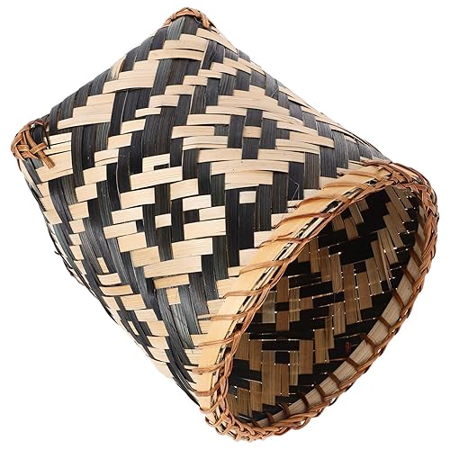 Miniatura 4 de MAGICLULU Basurero de bambú, cesta de basura tejida decorativa de mimbre de 8 pulgadas, cubo de basura bohemio, maceta tejida de bambú, jarrón de