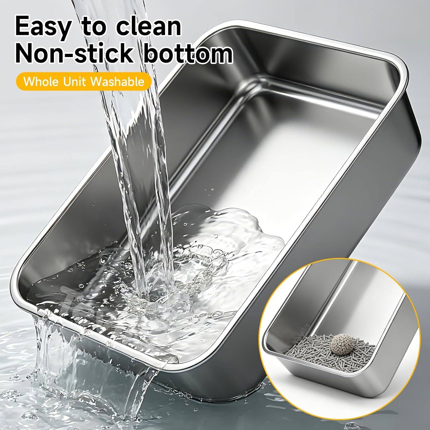 Stainless Steel Cat Litter Box for Kitten, Kitty & Senior Cats Pan