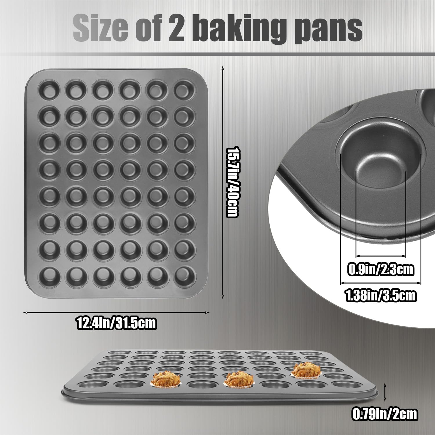 Muffinform, 2 Stück, Mini-Muffinform für 48 Muffins, Mini-Cupcake-Formen zum Backen von Käsekuchen, Heckklappe, Partyzubehör, spülmaschinenfest, 40 x 32 x 2 cm