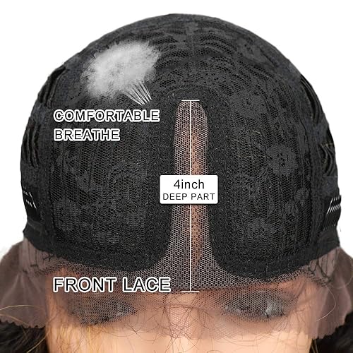 Miniatura 9 de Joedir - Pelucas sintéticas de 30 pulgadas de largo con encaje frontal y cabello ondulado, color negro, 130% de densidad, para mujer afroamericana