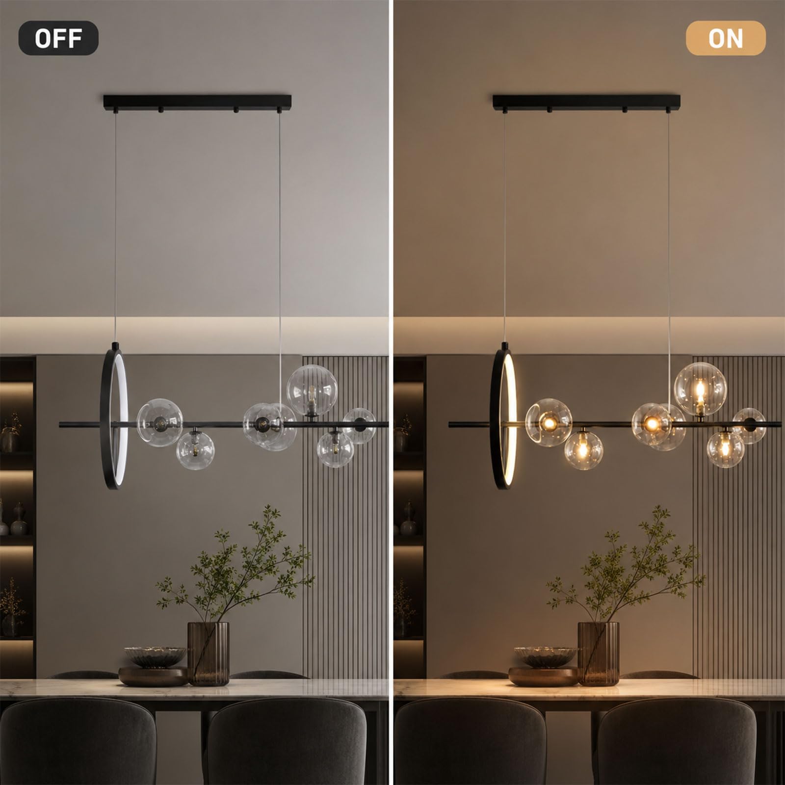 CONERY Lampada a sospensione moderna in metallo con sfera, lampadario in vetro a 7 luci/10 luci, lampada a sospensione industriale a sospensione a soffitto nero per camera da letto, soggiorno, cucina