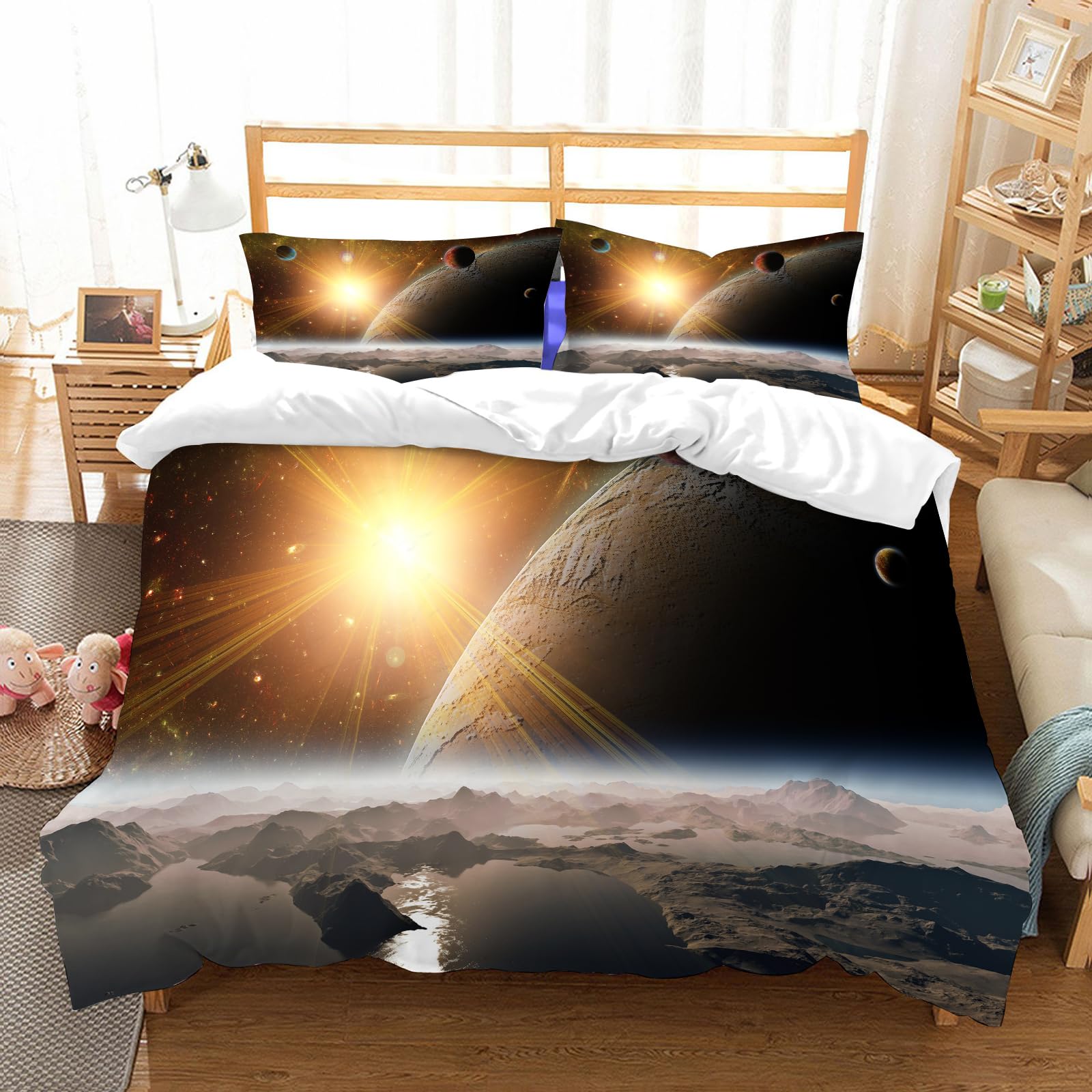 Ensemble de literie espace 100% microfibre avec housse de couette 200x228cm et taies d'oreiller