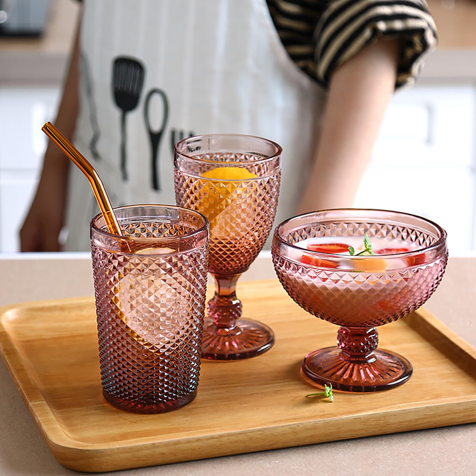 6 Coupes à Champagne En Cristal Saint-Louis Rouge - Modèle Beaufort, Années 1930