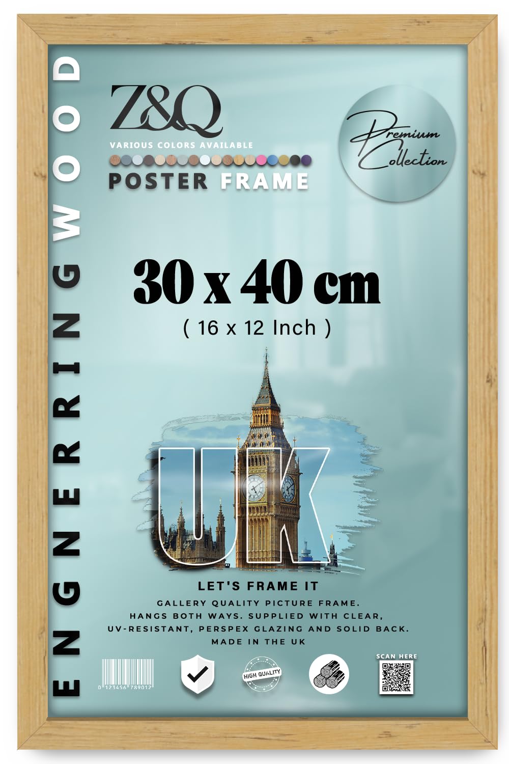 Z&Q - Elegant Eton Wood (30 x 40 CM) Poster Frame | Portrait/Landscape Display 16 x 12 Inch Picture Frame Ideal for Art and wall Décor [ Pine ]