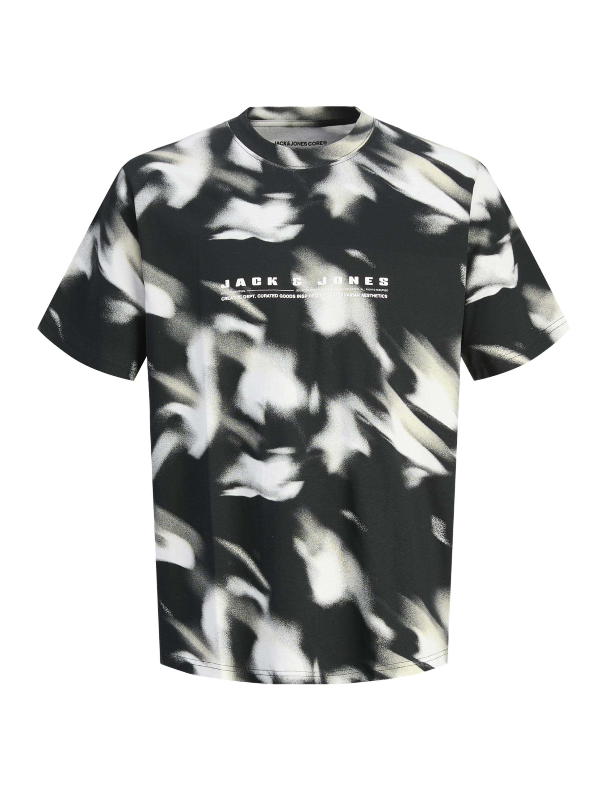 JACK & JONES Jcorecharge AOP Tee SS Crew Neck, Black, M