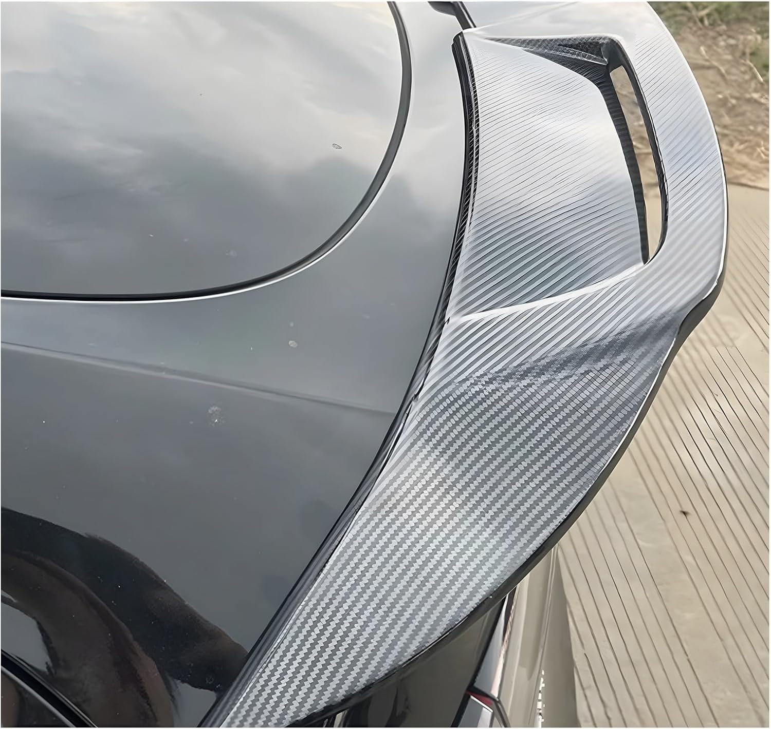 Car Rear Trunk Lid Spoiler Wing Matt Real Carbon Fiber Flap Trim Decklid Lip Body Kit Compatible for Model Y 2019-2023 Styling Accessories Car Accessory(Carbon Fiber)