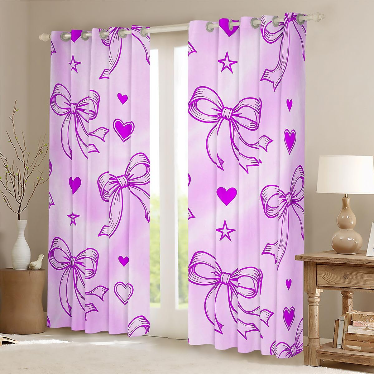 Homemissing Cortinas opacas con lazo morado degradado para dormitorio, sala de estar, cortinas opacas con lazo para oscurecer la habitación, 2 paneles de 66 x 72 pulgadas de largo