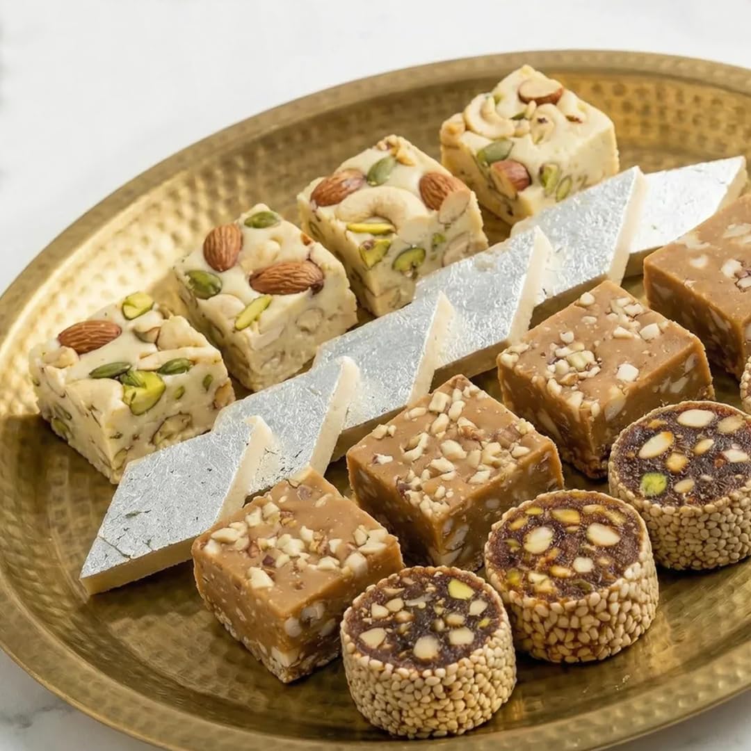 Magic Leaf Sugar Free Dessert Combo - 250 gm, Kaju Katli, Coffee Walnut Fudge, Almond Mewa Bite & Anjeer Roll | Fresh Indian Sweets, Sugarfree Mithai Gift Box, Sweetened with Stevia, No Refined Oil