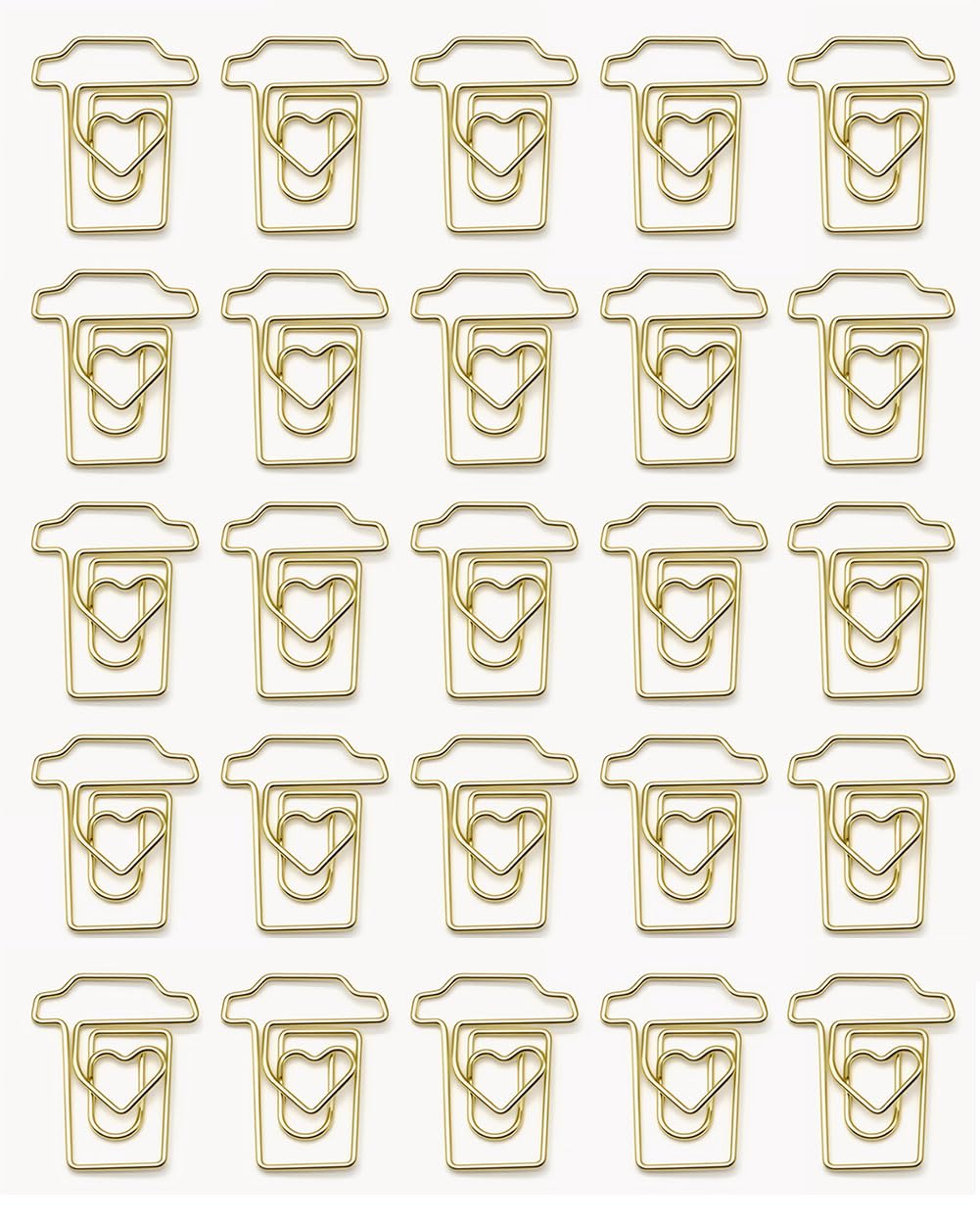 100PCS Coffee Cup Shaped Paper Clips Portable Paper Clamps Bookmarks Mini Metal Paperclips Funny Clips for Office Home Wedding Decoration (Gold)