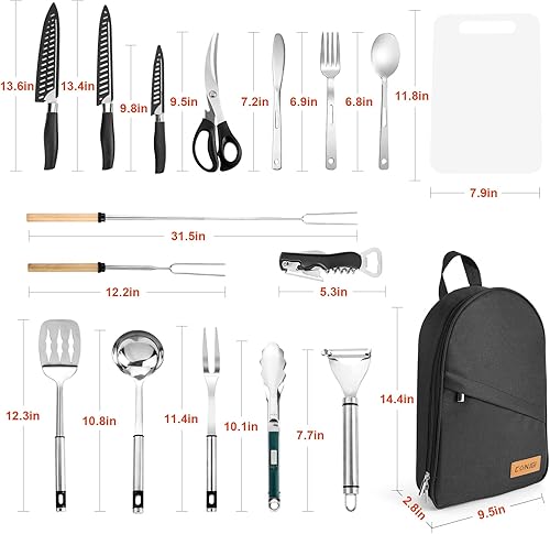 Miniatura 10 de Bolsa de almacenamiento de utensilios de cocina para campamento, juego de utensilios de cocina de campamento, bolsa de almacenamiento portátil