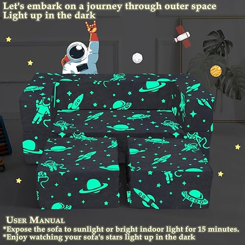 Miniatura 4 de Hän Babos Sofá para niños, sofá modular convertible para niños, 3 en 1, que brilla en la oscuridad, sofá infantil para dormitorio, muebles de sala