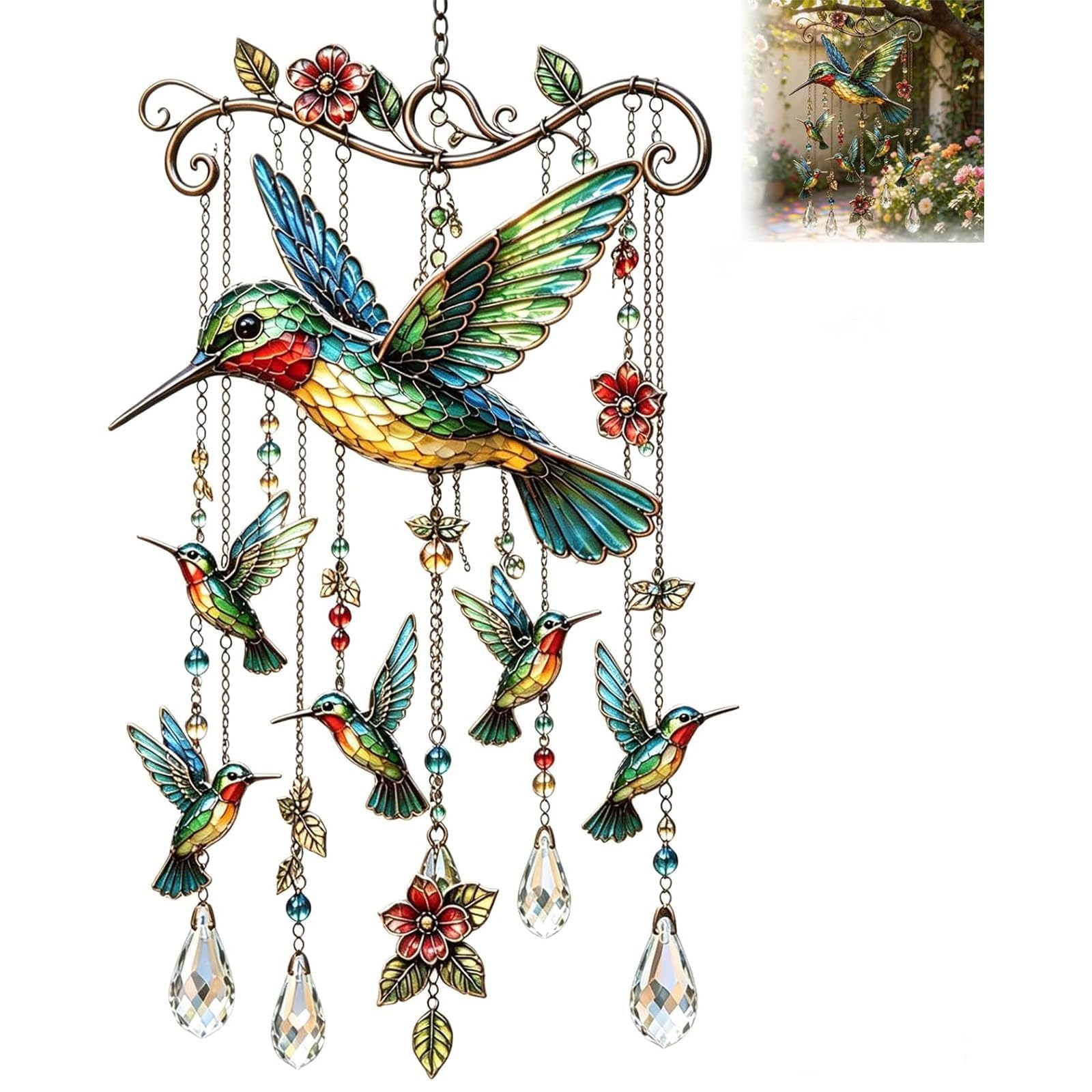 QUNZIDRESS Graceful Hummingbird Wind Chime, Wind Chimes for Outside, Outdoor Windchimes, Colorful Bird Memorial Garden Yard Decorations for Outside, Birthday Gardening Gifts for Women Grandma
