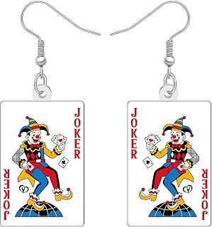 Joker Playing Card Dangle Earrings, Acrylic Jester Poker Earrings Jewelry Gifts for Women Mom, Novelty Circus Clown Charms Gambling Casino Night Magic Show Accessories