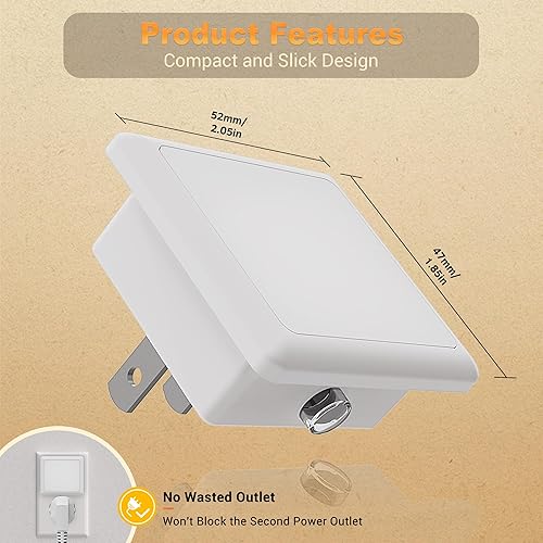 Miniatura 4 de JandCase Luces nocturnas LED  Paquete de 2, luces nocturnas blancas suaves con sensor de atardecer a amanecer para dormitorio, baño, escaleras,