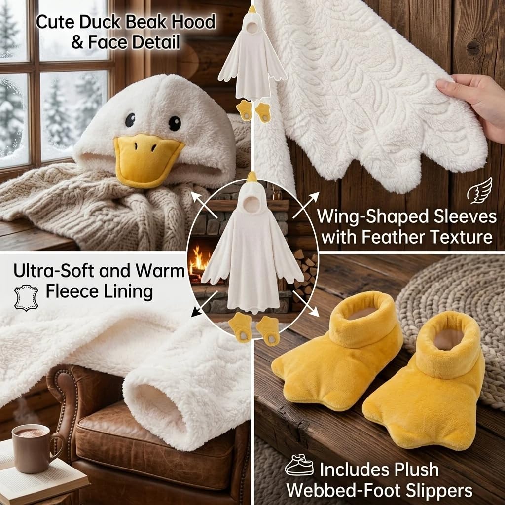 Couverture à capuche en forme d'oie - Pyjama en forme d'oie blanche - Couverture à capuche - Pyjama canard - Combinaison pour la maison, le salon, la soirée cinéma
