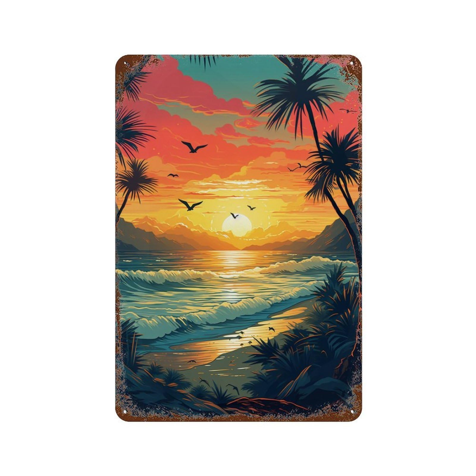 Tropical Sunset Beach Scene-4 Retro Metal Sign 11.8"x7.9", Novelty Wall Decor for Farmhouse, Kitchen And Entryway Decor