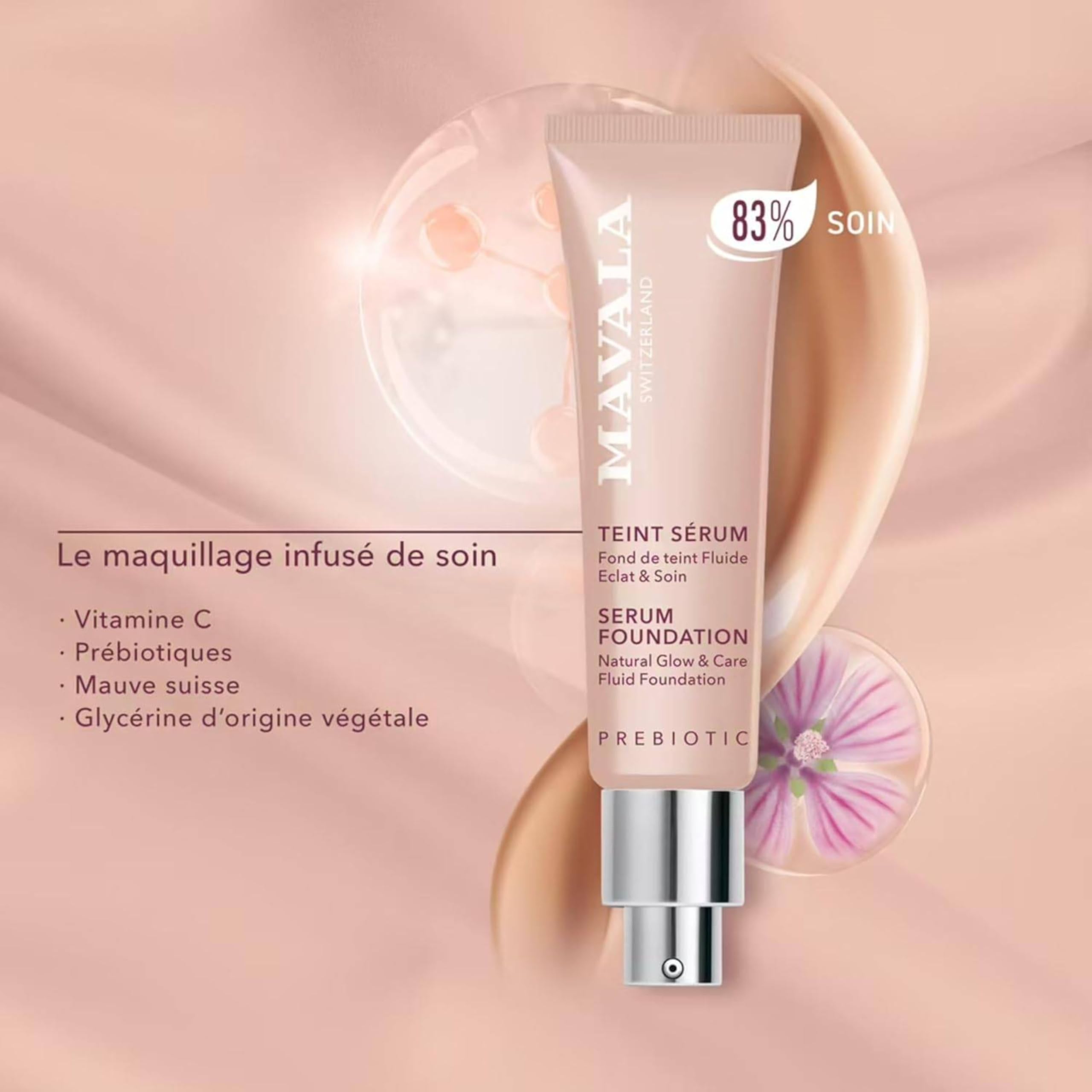 Mavala - Teint Sérum, Fond de Teint Fluide Eclat & Soin - Couvrance Modulable, Fini Semi-Mat Naturel - Soin Visage Apaisant, 83% de Soin - Teinte Dark, 30ml