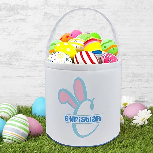 Miniatura 4 de Cesta de Pascua personalizada con nombre personalizado de huevo de caramelo de Pascua bolsas de mano para niñas y niños, decoración de regalo de
