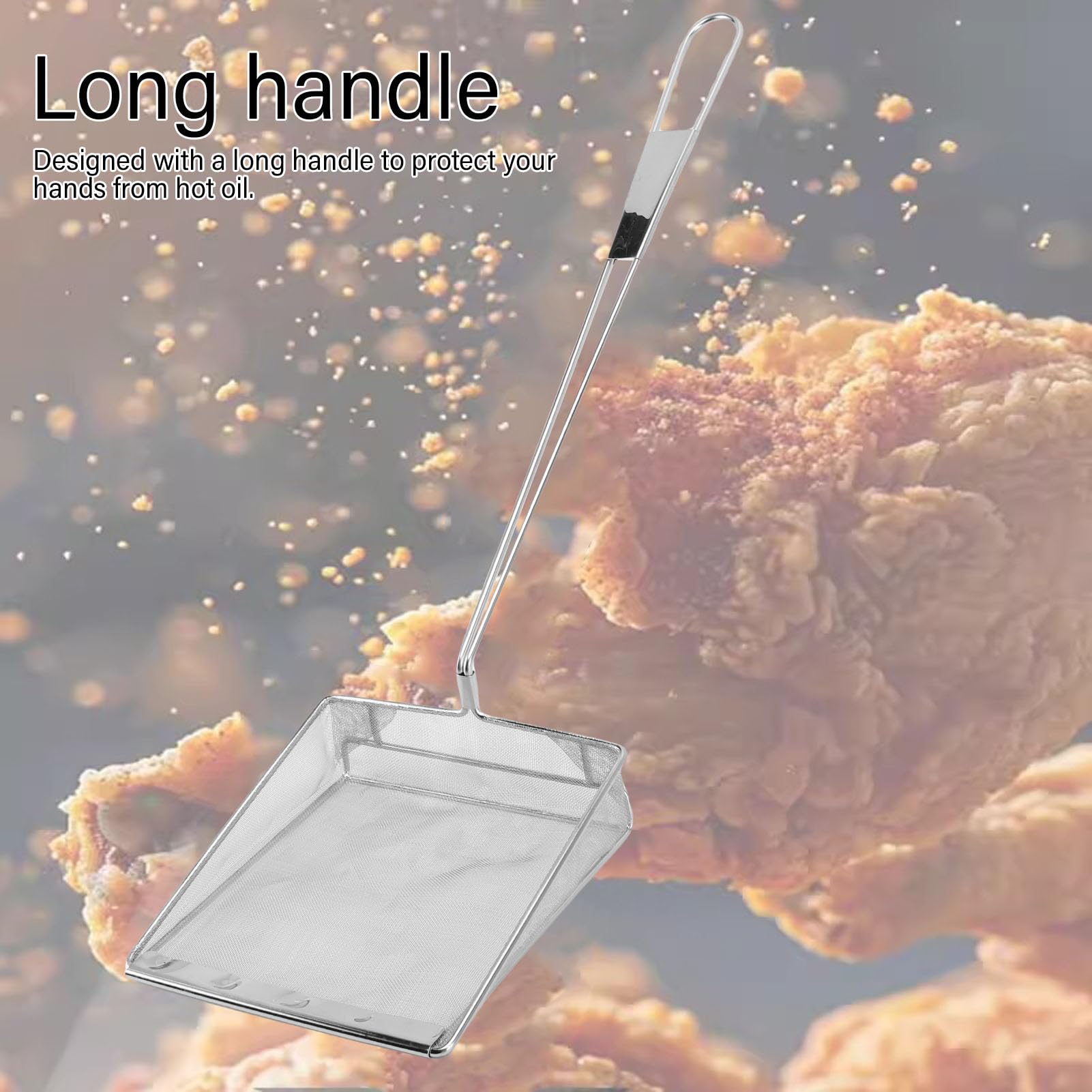 Asixxsix Skimmer per Olio Quadrato Grande in Acciaio Inossidabile a Maglia Fine, Cucchiaio per Colino per Alimenti con Manico Lungo 26,4x7,9 Pollici con Design a Maglia Fine