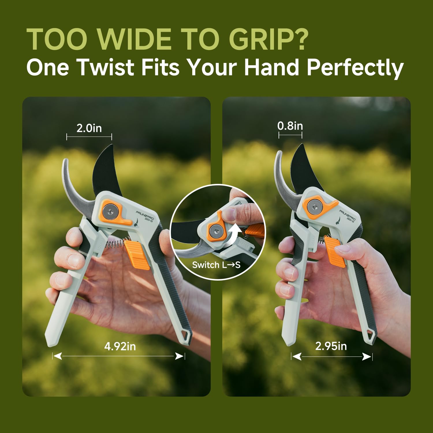 PrunePro Gartenschere für Gartenarbeit, professionelle Bypass-Handschere, bis zu 2,5 cm Schnittkapazität, scharfe Edelstahlklinge, Gartenschere, Pflanze, Blumengarten, 1 Packung