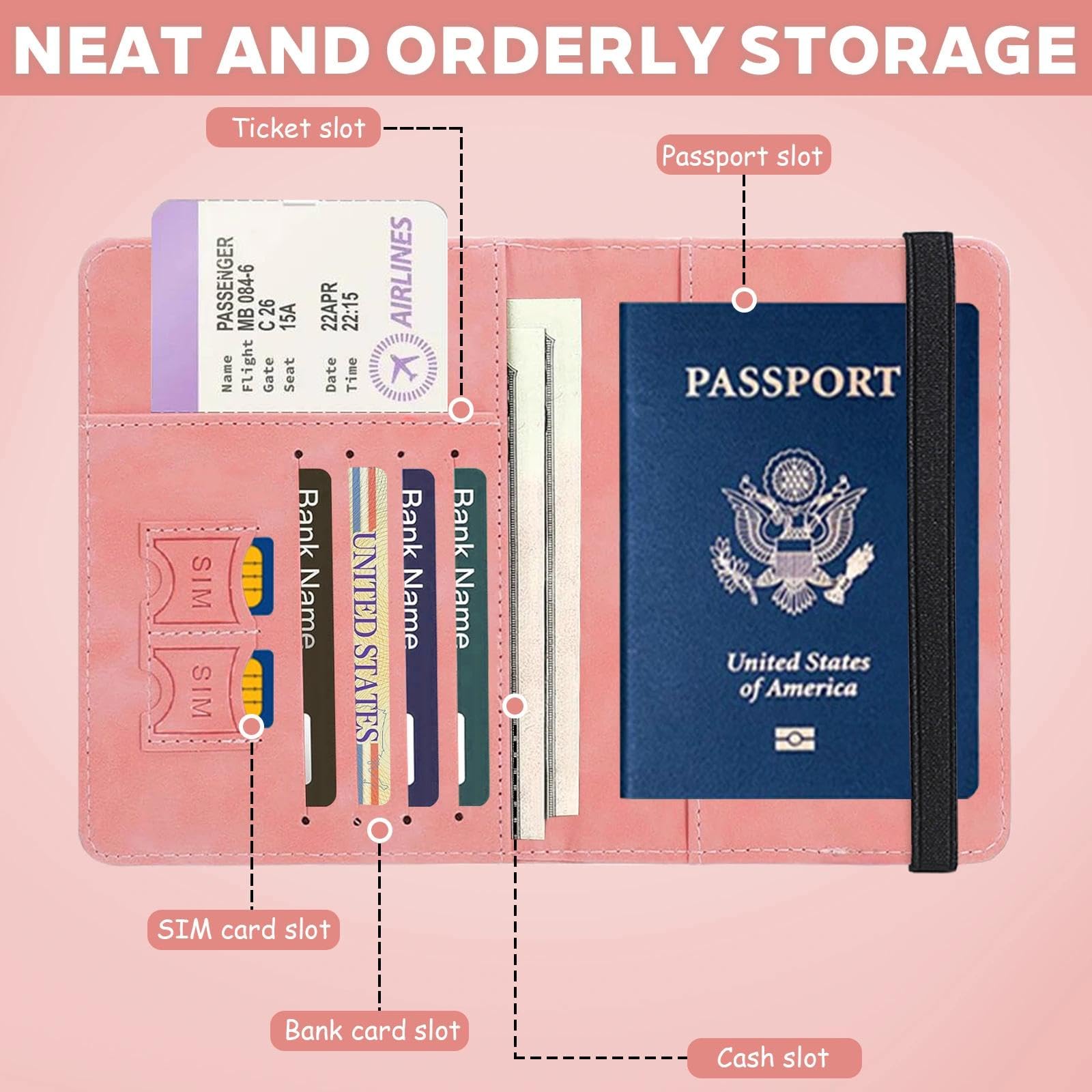 Lot de 2 Protege Passeport Pochette Passeport avec Blocage RFID Porte Passeport Etui Pochette Voyage PU Cuir Protection Cover pour Carte de CréDit, Carte Bancaire Argent (Rose, Gris)