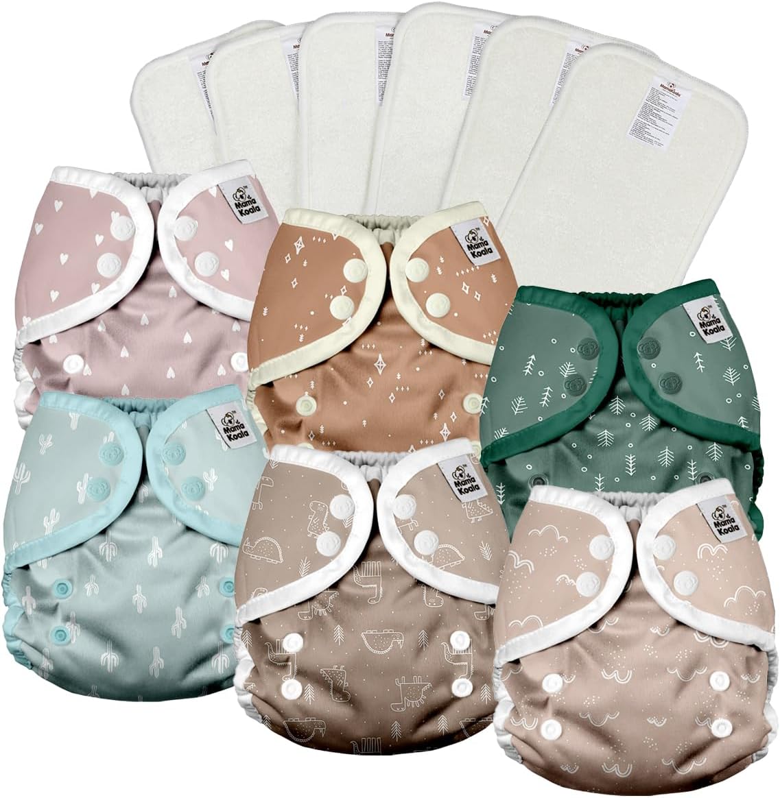Mama Koala Reusable Adjustable Cloth Diaper Covers Size S,with 6pcs 5-Layer Bumboo Inserts