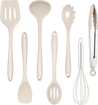 Homikit Kitchen Utensil Set 7 Pieces Khaki Silicone Kitchen Utensils Set