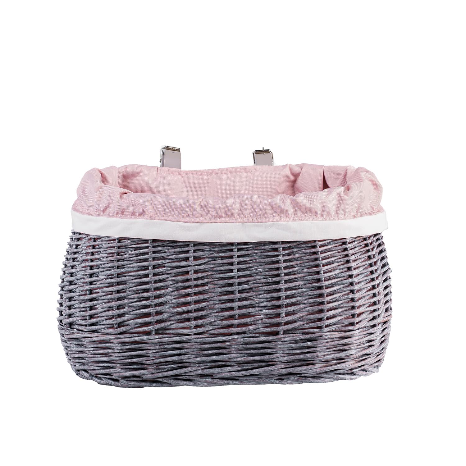 Cestino per la spesa anteriore, grande, intrecciato, stile retrò, in vimini, vintage, cestino per la spesa (grigio_rosa)