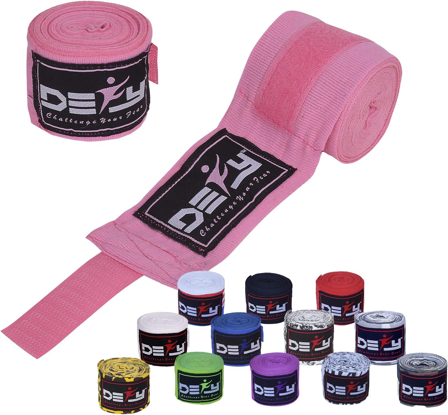 DEFY Professional 180 Inch Hand Wraps for Boxing Muay Thai MMA Elastic Bandages for Men & Women -Pair