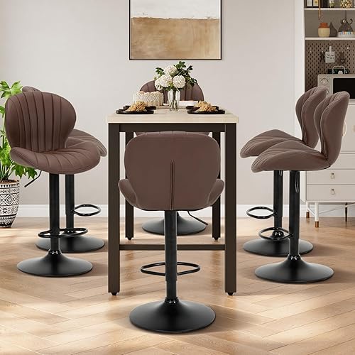 Miniatura 17 de Juego de 4 taburetes de bar, modernas sillas de bar giratorias, taburetes tapizados de piel sintética ajustable, altura de mostrador con respaldo