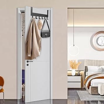 2 Pack Over Door Hanger, Black Door Hanger, Over Door Hooks with 6 Hooks for Bathroom, Bedroom, Kitchen,Coats, Hats, Bags, Clothes, Towels