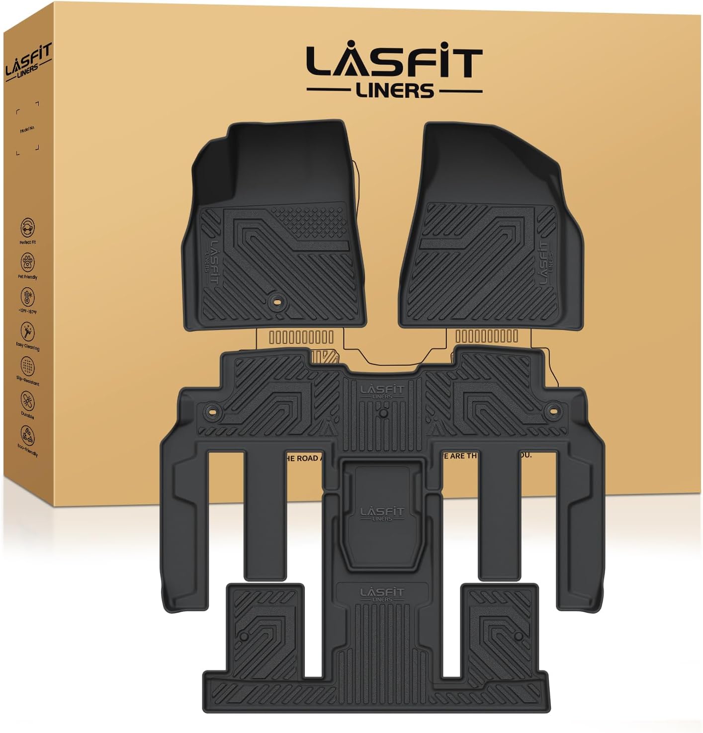 LASFIT Floor Mats for Chevy Traverse 2009-2017(Only 7 Seat)/Buick Enclave 2008-2017(Only 7 Seat)/Saturn Outlook 2008-2010(Only 7 Seat)/GMC Acadia 2007-2016 & Acadia Limited 2017(Only 7 Seat) Fit for Traverse/Enclave/Acadia 2009-2017 Floor Mats for Traverse/Enclave/Acadia 2009-2017