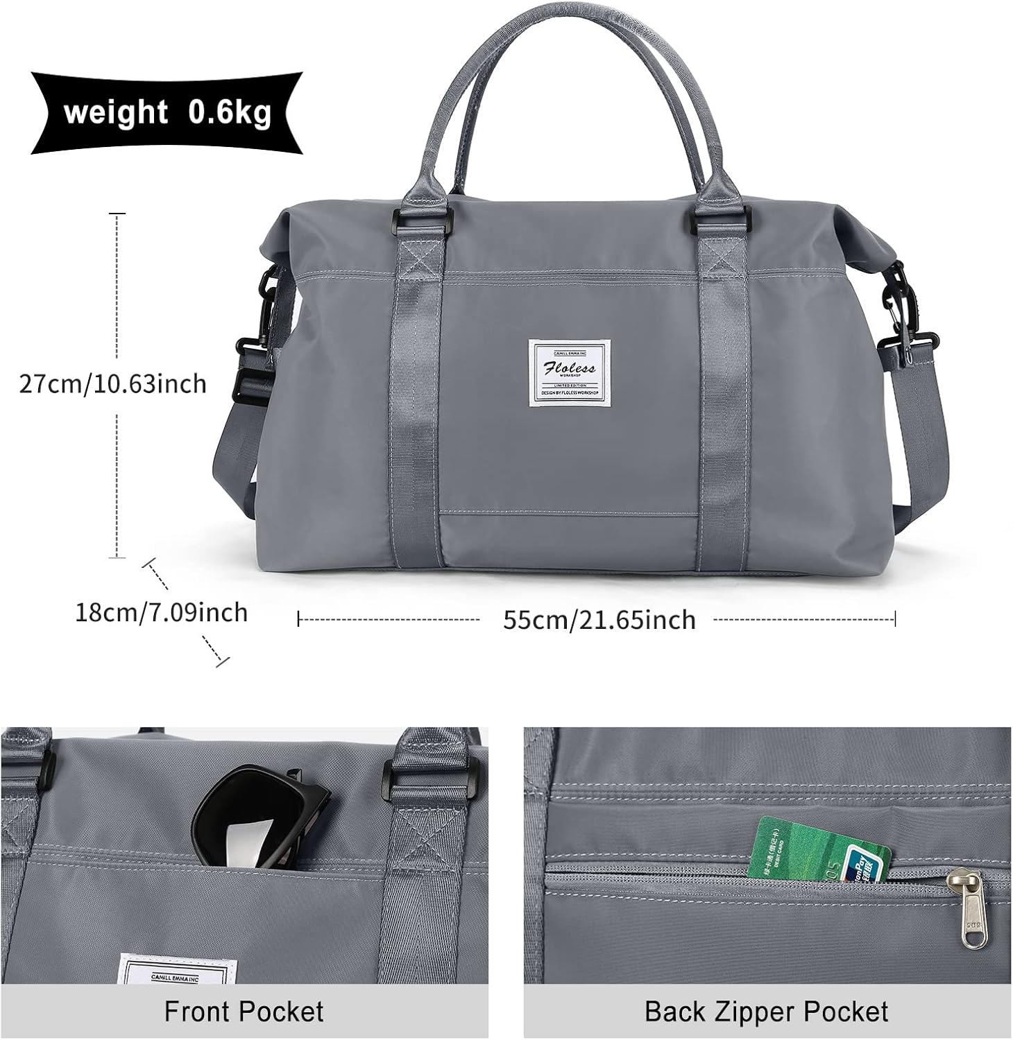 HYC00 Travel Duffel Bag,Carry-on Overnight Weekender Bags for Women,Sports Tote Gym Bag with Wet Pocket - Image 3