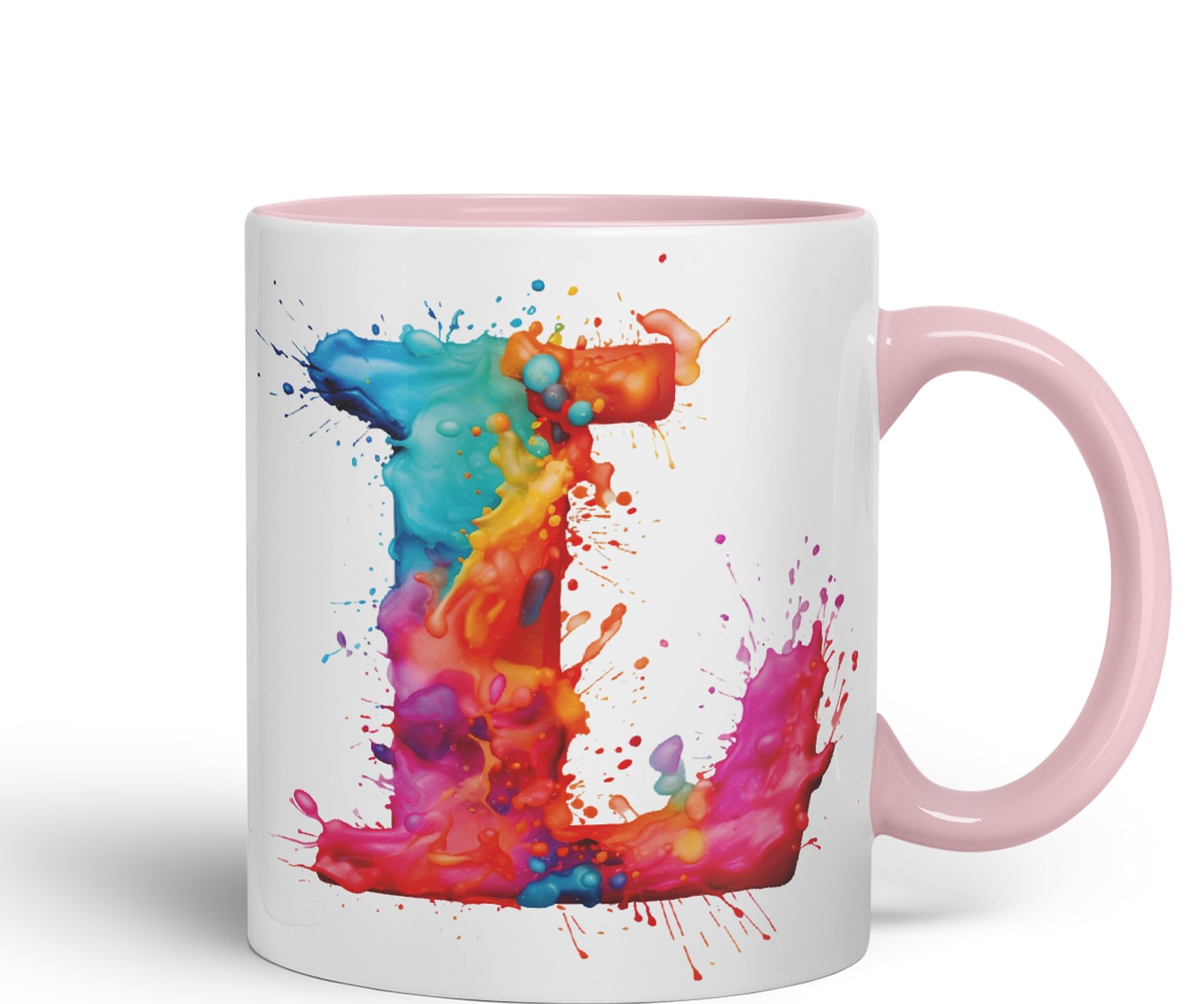 Vixar Letter L Mug, Alphabet Letter L Monogram Watercolour Ceramic Coloured Mug Cup for Tea Coffee Hot Brew 330ml 11Oz Gift (Pink) - Image 2