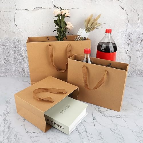 Miniatura 9 de EUSOAR Bolsas de papel de estraza para regalo, 55 unidades, 3 tamaños, reutilizables, resistentes, resistentes, resistentes, con asas, a granel,