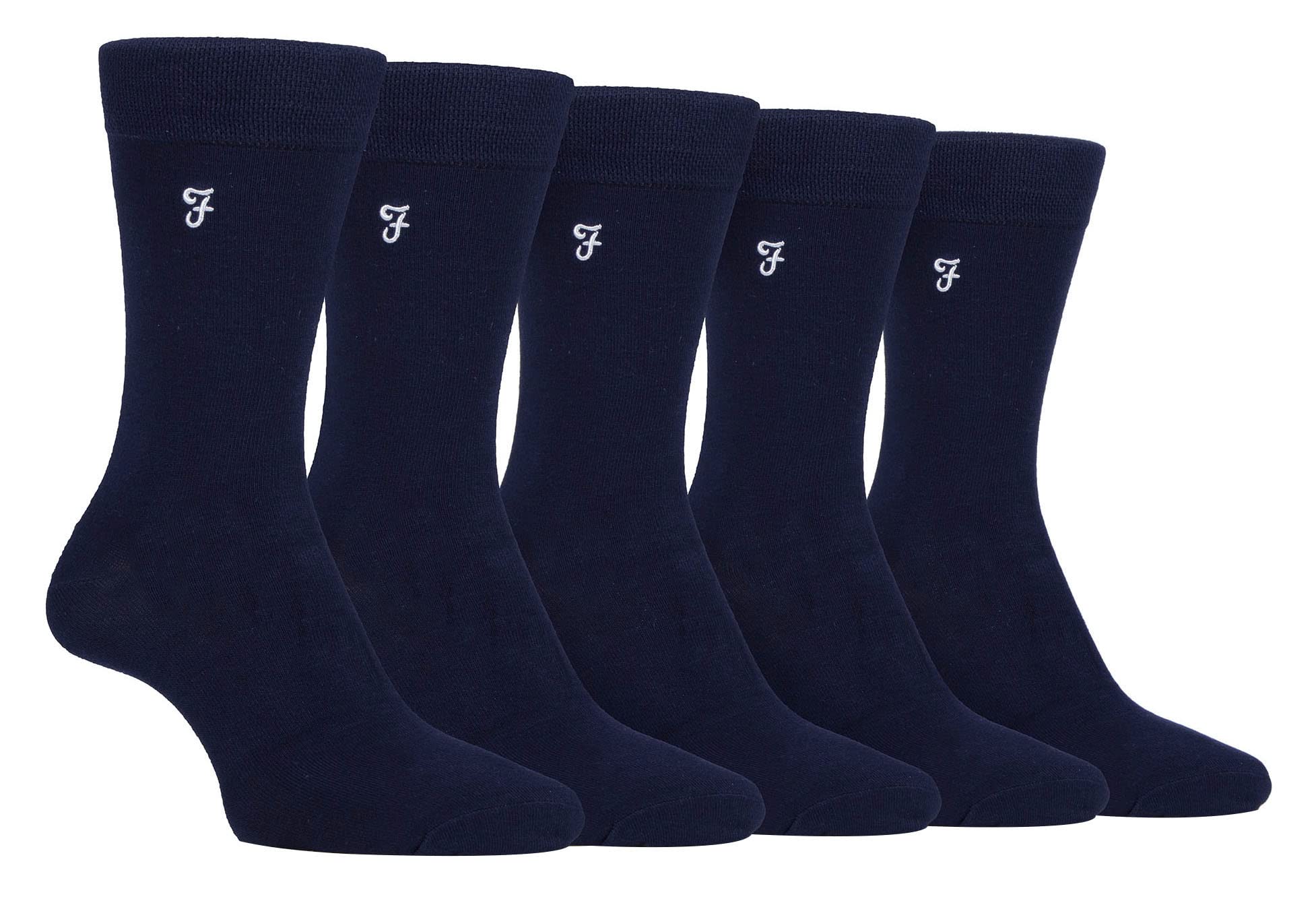 Farah - Mens 5 Pack Natural Organic Bamboo Bright Striped Patterned Socks (6-11, Navy)