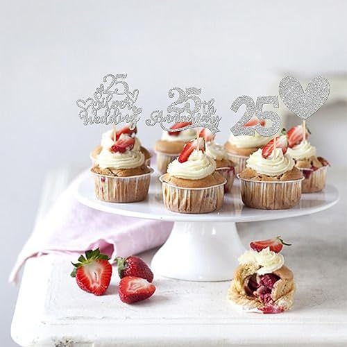 Miniatura 7 de 25 piezas de adornos para cupcakes de 30 aniversario con 30 perlas para pastel de boda, corazón con purpurina, 30 aniversario de boda, decoración de