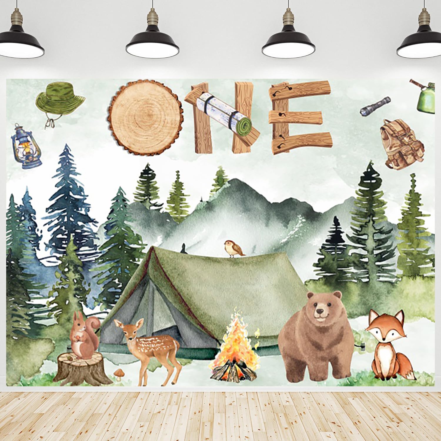 One Happy Camper 1st Birthday Backdrop Jungle Forest Adventure Bear Tents Birthday Photography Background for Kids Camping Theme Birthday Party Decorations Banner Photo Photobooth Props 7x5ft