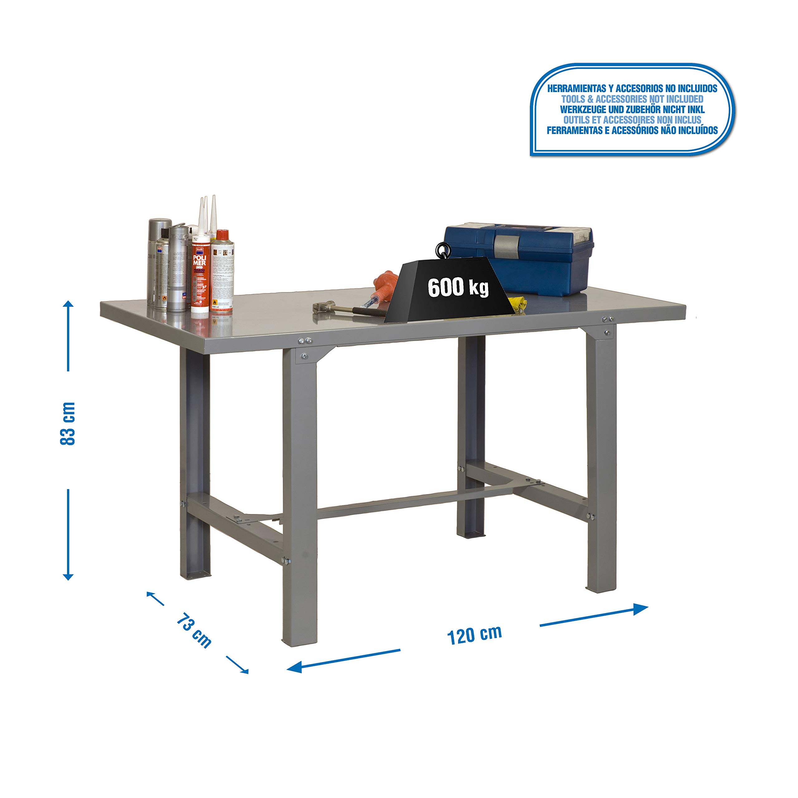 Simon Rack Banco da lavoro officina 1200x730 mm - BT6 | Piano in metallo, Vernice anticorrosione, Portata 600 kg, Grigio