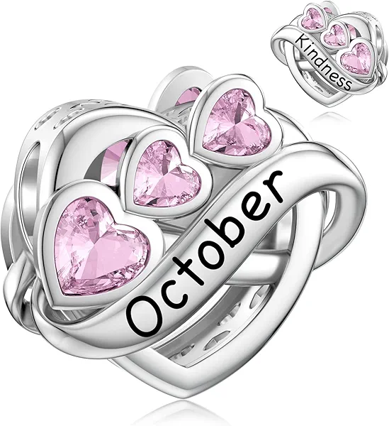 JIAYIQI Birthstone Charm for Charms Bracelet, 925 Sterling Silver Endless Love Heart Charm Engraved Symbolizes, Happy Birthday Charms for Bracelet Necklace