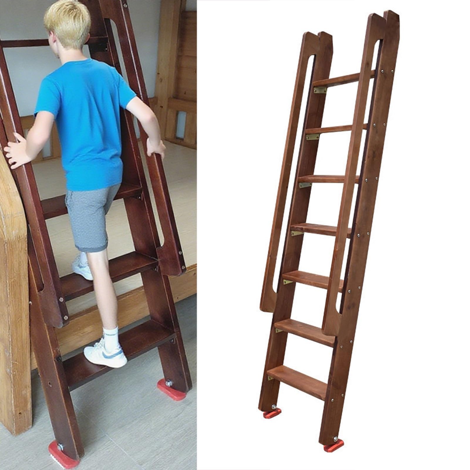 Échelle de lit superposé en bois massif avec poignée et accessoires d'installation, capacité de 150 kg, escalier intérieur pour lits mezzanines
