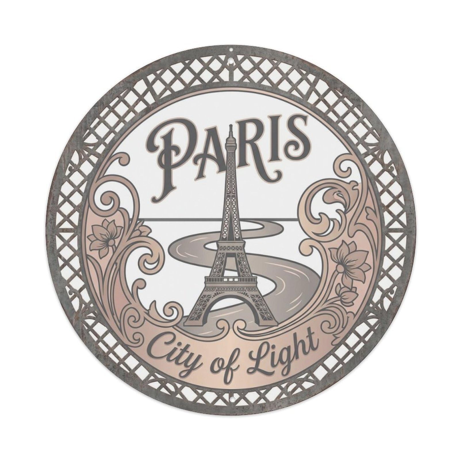 Vintage Travel Paris France Tower Metal Tin Sign Plaque Wall Decor for Cafe, Club Bar, Office, Home Garden Round Metal Poster 8x8Inch
