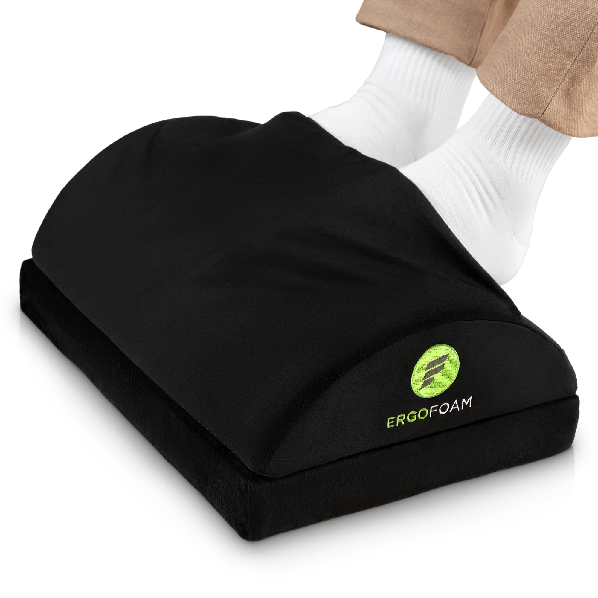 ErgoFoam Foot Rest for Under Desk at Work with Warm Feet Pocket - Chiropractor-Endorsed Foot Rest Warmer, High-Density Foam, Velvet