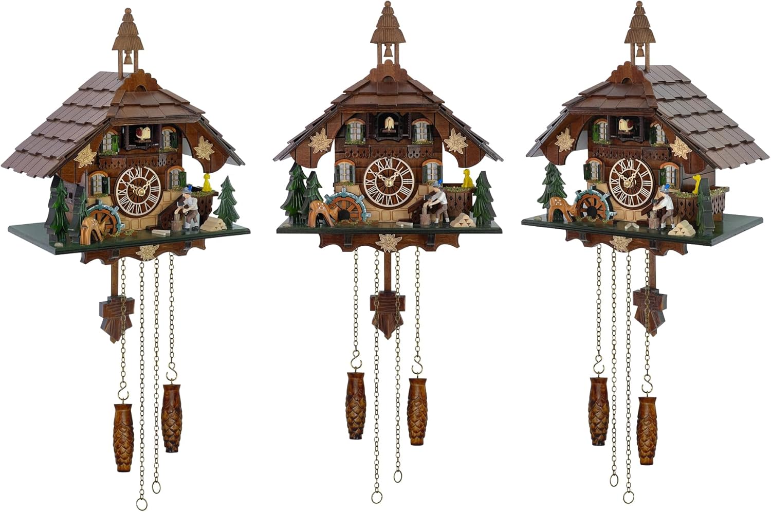 Cuckoo Clock Wall Art, 12 Melodies, Volume Control, Night Mode, Germany Style Black Forest Retro Handcrafted Wooden Chalet, Traditional Rustic Home Decor, Gift for Family (10.5" x 23" | Cuckoo Only)