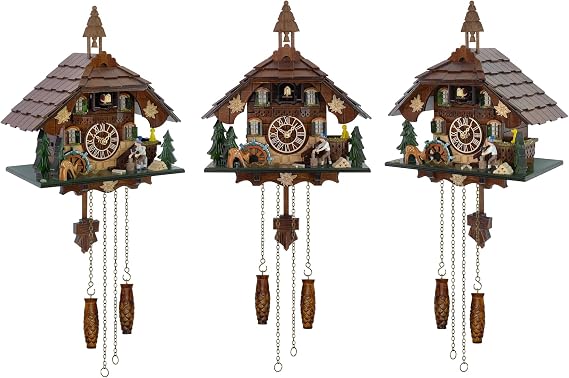 Cuckoo Clock Wall Art, 12 Melodies, Volume Control, Night Mode, Germany Style Black Forest Retro Handcrafted Wooden Chalet, Traditional Rustic Home Decor, Gift for Family (10.5 x 23)